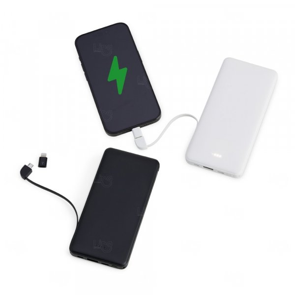 Power Bank com Cabos Acoplados Personalizado - 10.000mAh 