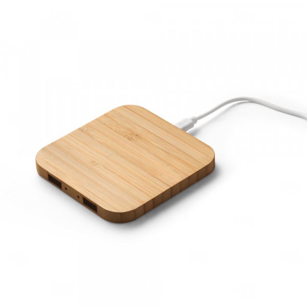 Base de Carregamento Wireless 15W em Bambu com Hub Personalizado