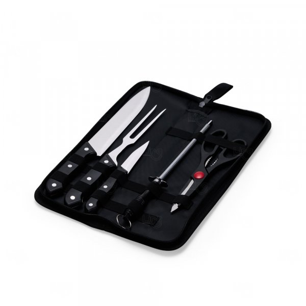 Kit Churrasco Personalizado com 5 Peças Inox e Estojo 