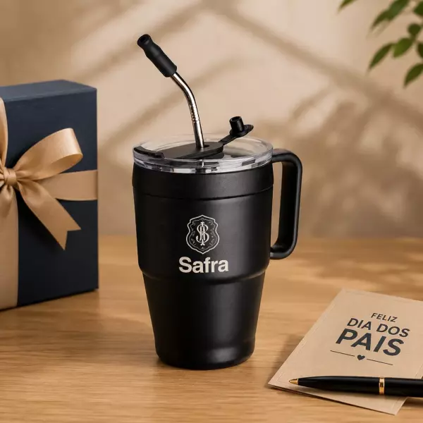 Caneca Térmica 600ml com Canudo Inox Personalizada
