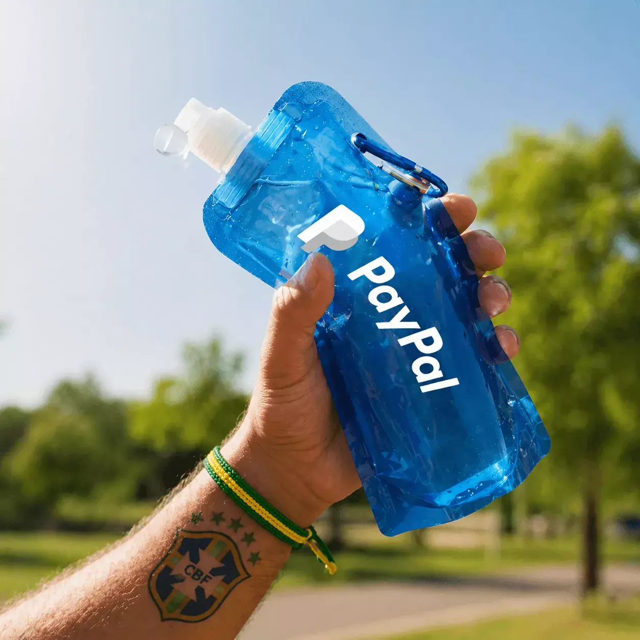 Squeeze Plástica Dobrável 450ml com Mosquetão Personalizada 