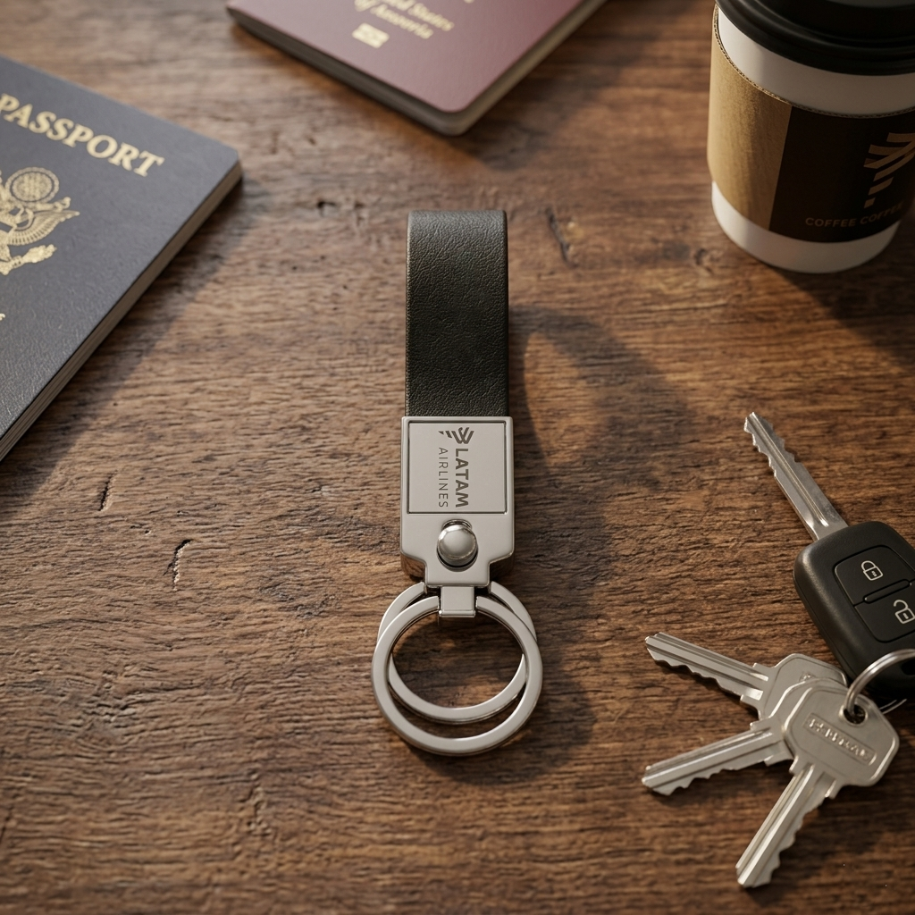 Chaveiro de Metal e Couro com Duas Argolas Personalizado 