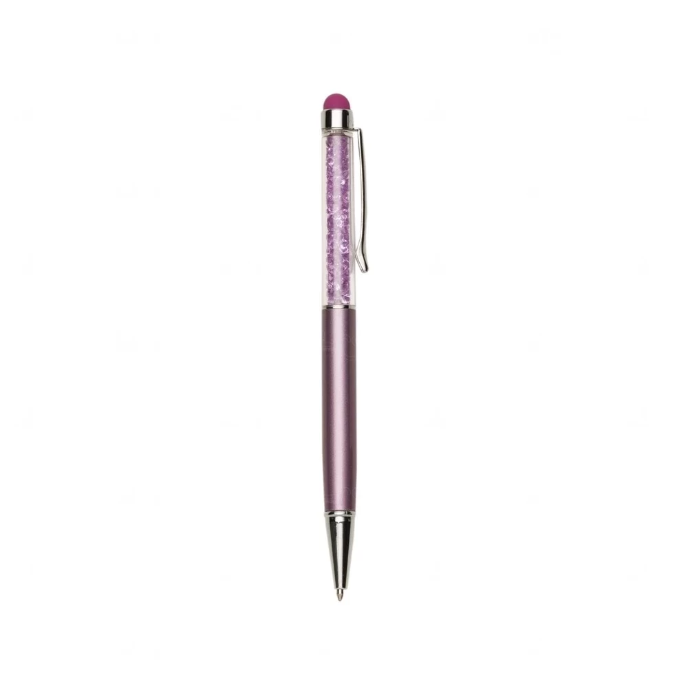 Caneta Metálica com Cristais e Touch Personalizada Roxo