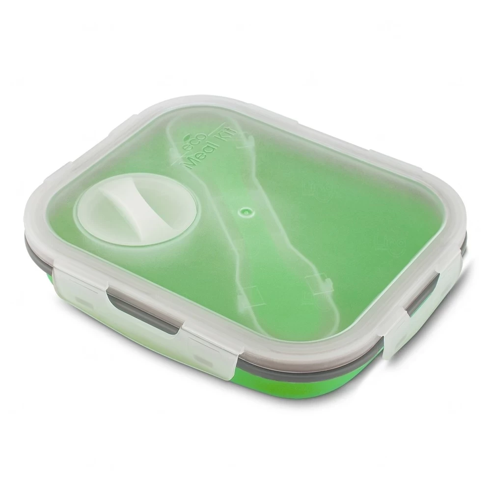 Lancheira Silicone Dobrável Personalizada Verde e Transparente