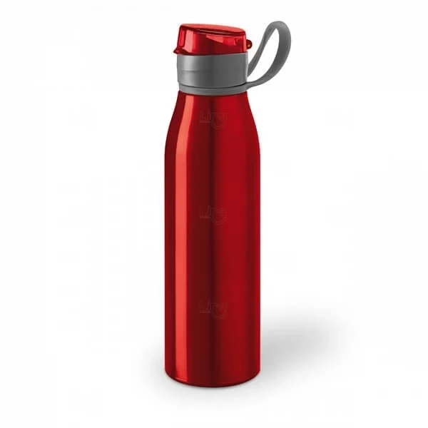 Garrafa de Alumínio 650ml com Tampa Retrátil Personalizada Vermelho