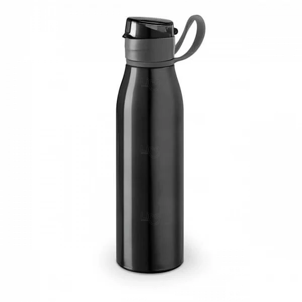 Garrafa de Alumínio 650ml com Tampa Retrátil Personalizada Preto