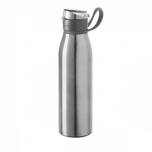 Garrafa de Alumínio 650ml com Tampa Retrátil Personalizada Cromado