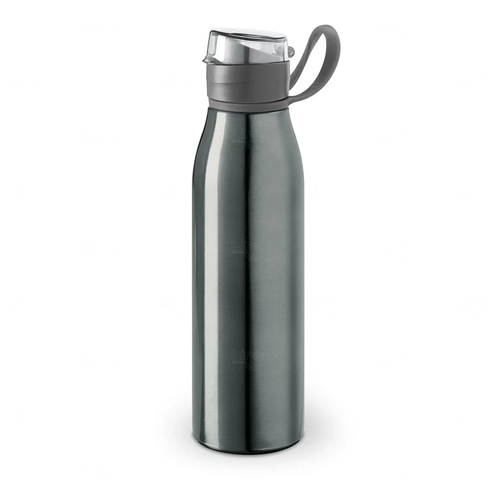Garrafa de Alumínio 650ml com Tampa Retrátil Personalizada Cinza
