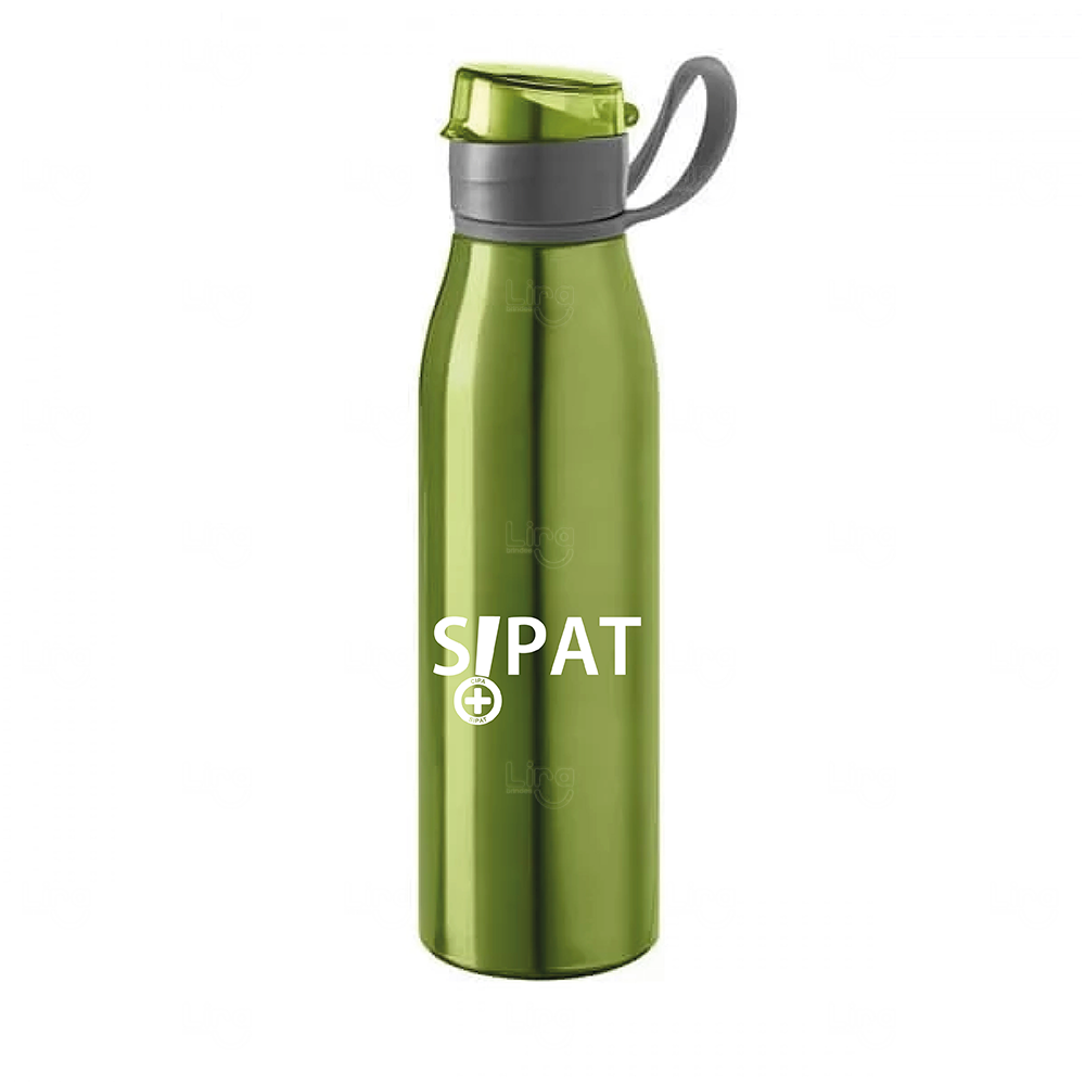 Garrafa de Alumínio 650ml com Tampa Retrátil Personalizada Verde