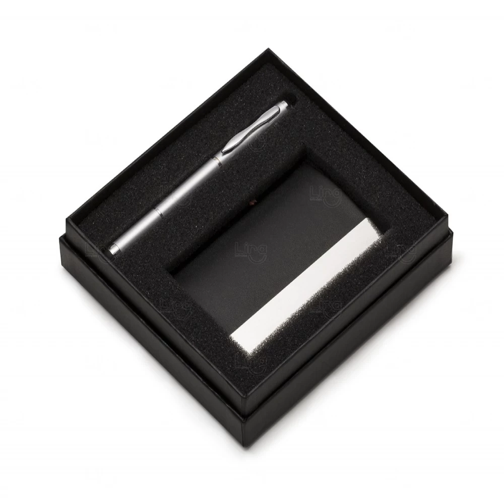 Kit Executivo Personalizado - Caneta Metálica e Porta Cartão Preto