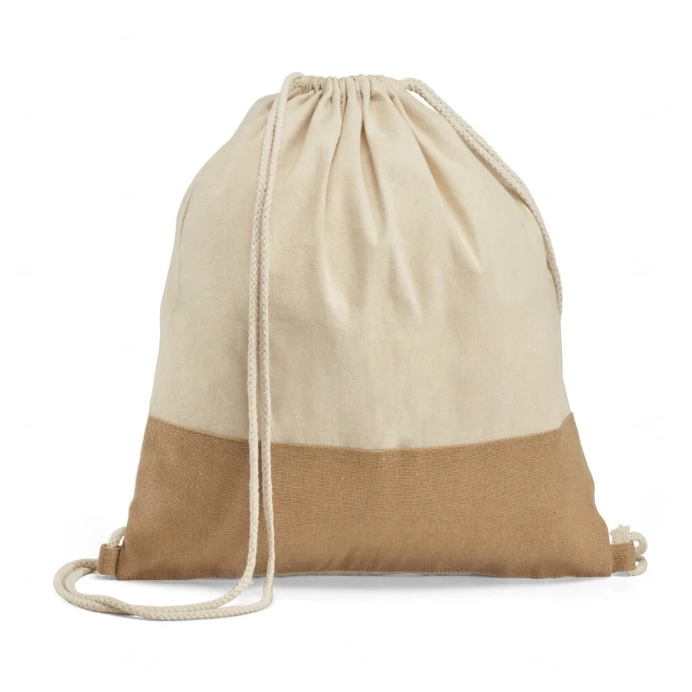 Sacochila Ecológica Algodão e Juta Personalizada - 41 x 37 cm Natural