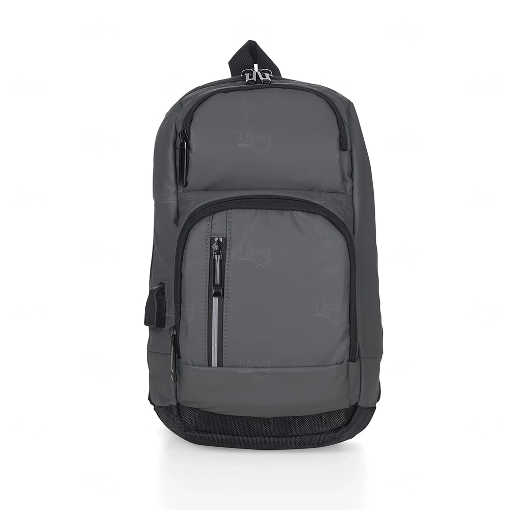 Mochila de Ombro 10L em Couro Sintético Personalizada Cinza