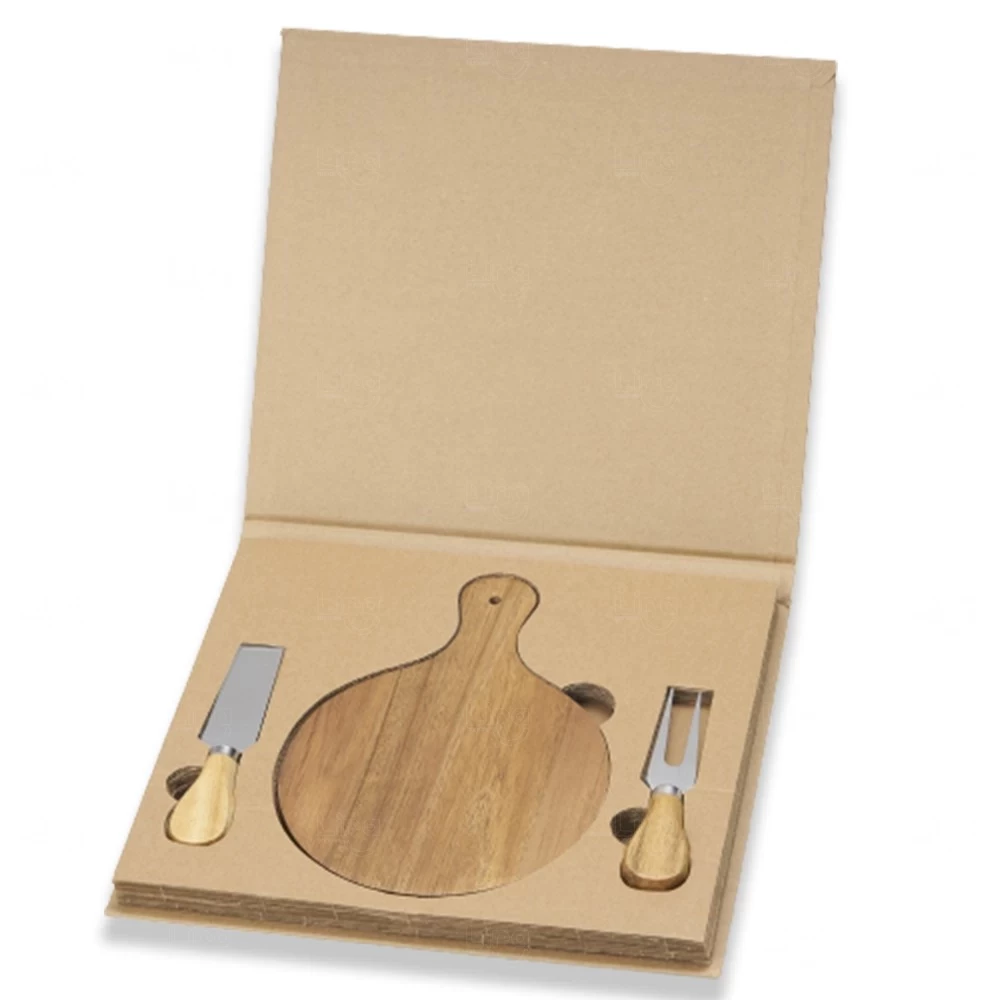 Kit Queijo 3 peças com Tábua Redonda Personalizado 