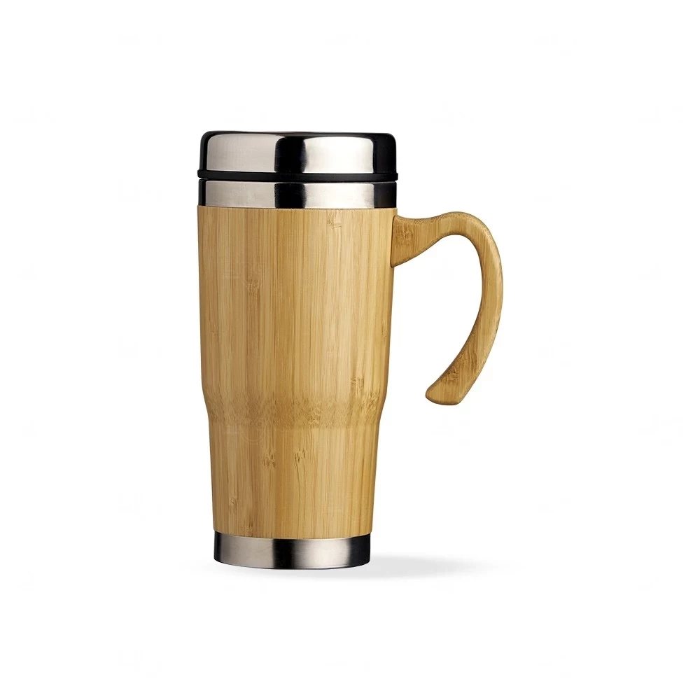 Caneca Bambu e Inox 500ml com Tampa Personalizada 