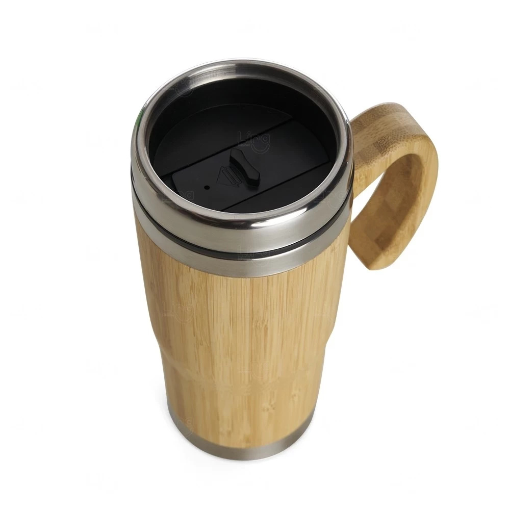 Caneca Bambu e Inox 500ml com Tampa Personalizada 