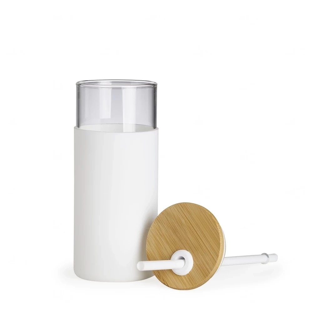Copo de Vidro 500ml com Canudo Personalizado Branco