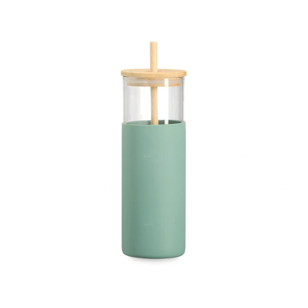 Copo de Vidro 500ml com Canudo Personalizado Verde