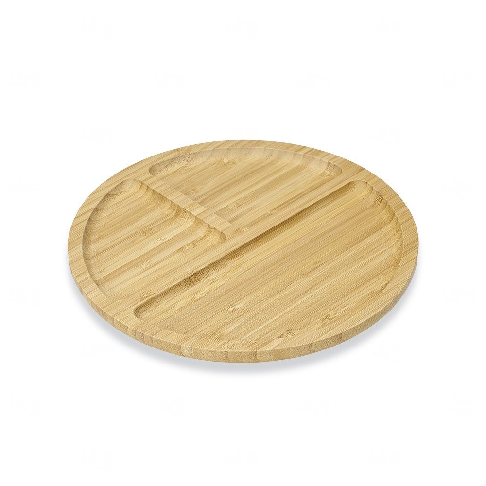 Petisqueira Redonda de Bambu 25cm com Divisórias Personalizada 