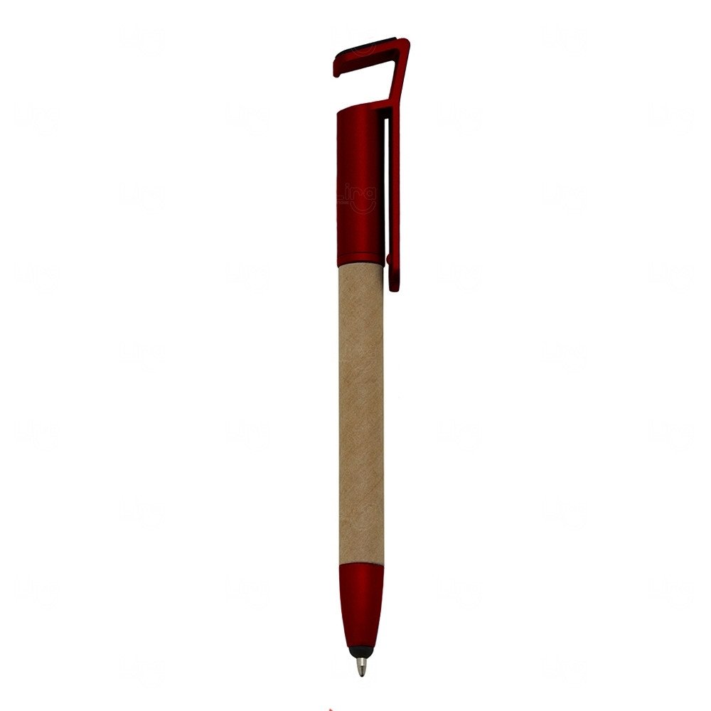 Caneta Ecológica Personalizada com Touch e Suporte para Celular Vermelho