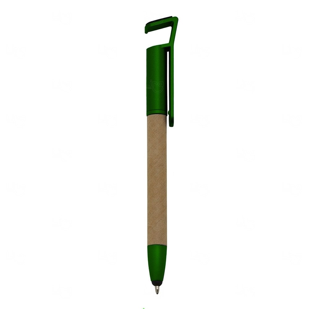 Caneta Ecológica Personalizada com Touch e Suporte para Celular Verde
