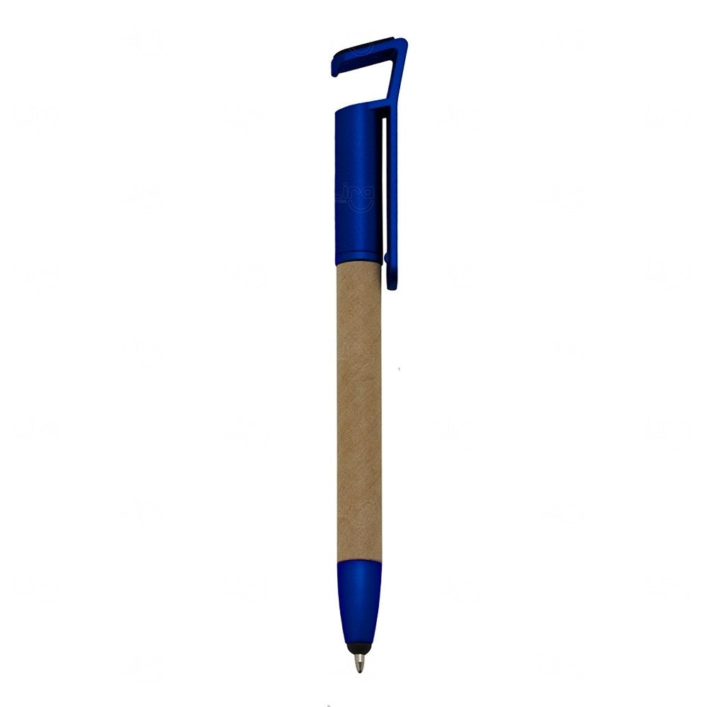 Caneta Ecológica Personalizada com Touch e Suporte para Celular Azul