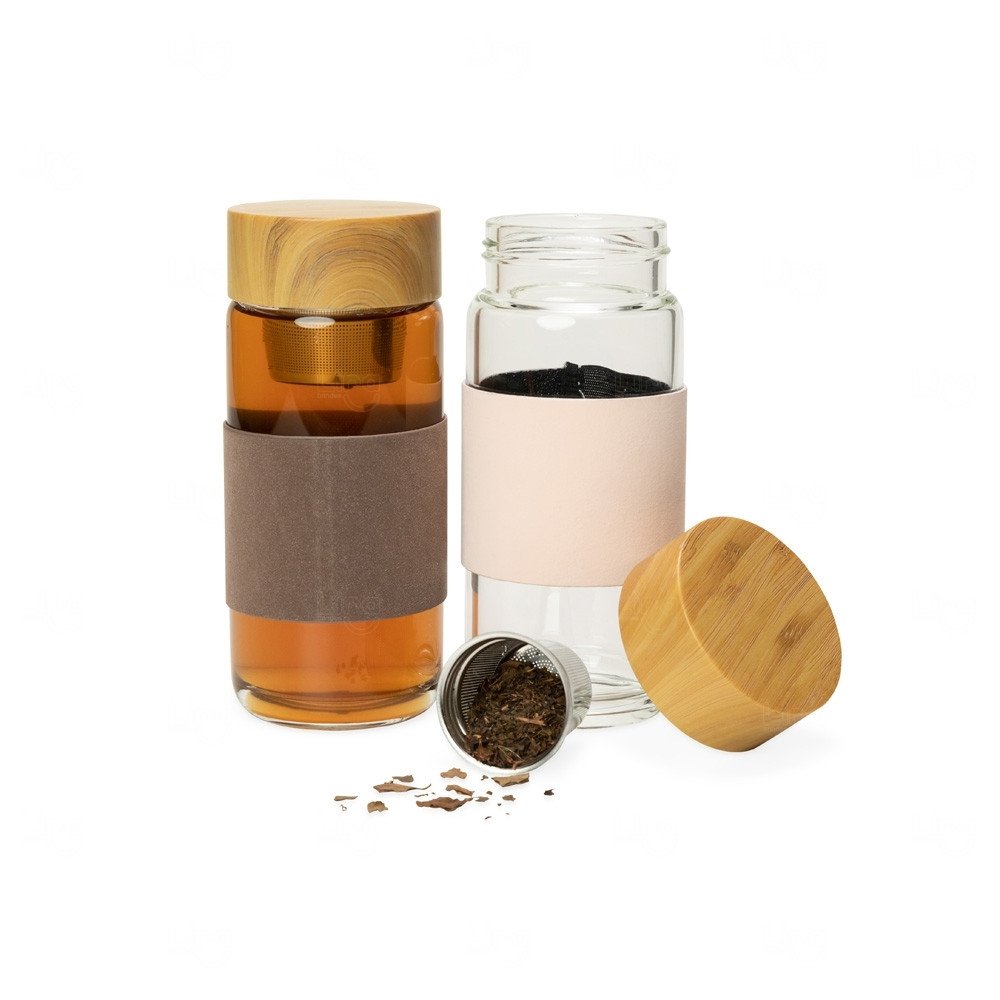 Garrafa de Vidro com Infusor e Luva Personalizada - 400ml 