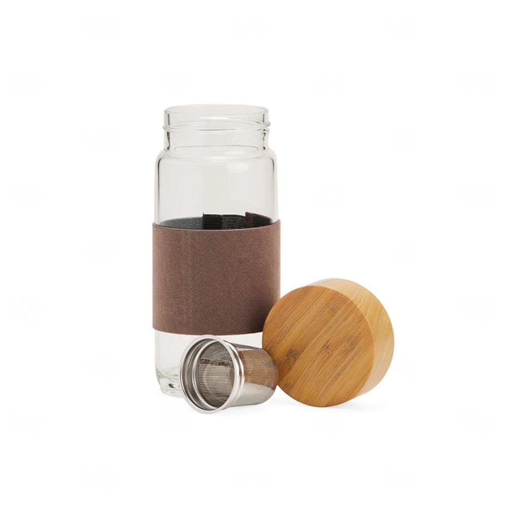 Garrafa de Vidro com Infusor e Luva Personalizada - 400ml 