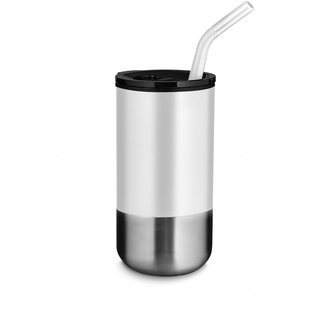 Copo Inox 500ml com Canudo Personalizado Branco