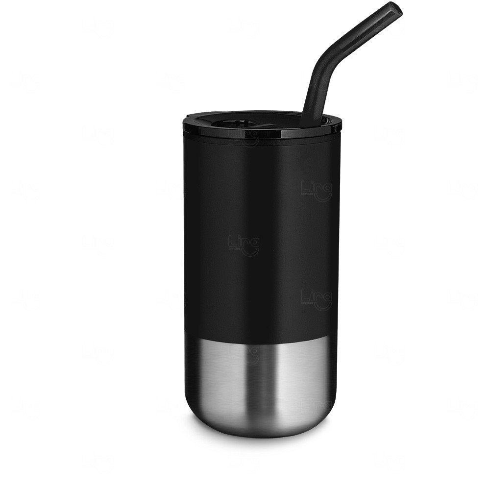 Copo Inox 500ml com Canudo Personalizado Preto