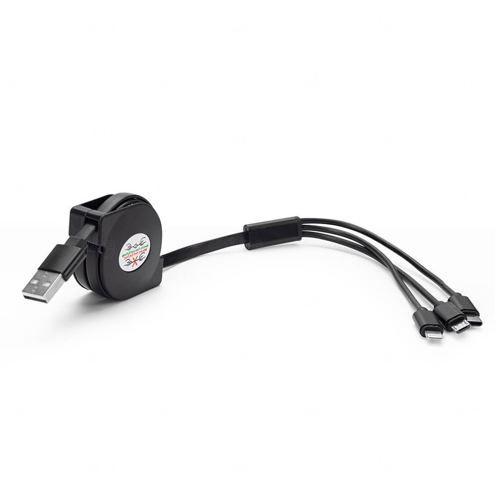 Cabo USB Retrátil 3 em 1 Personalizado 
