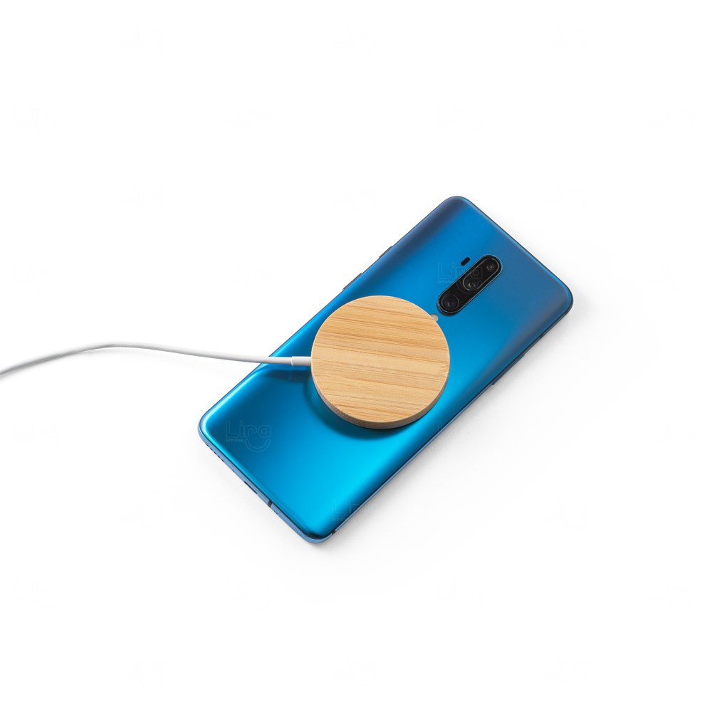 Base Carregador Magnético Wireless 15W em Bambu Personalizado 
