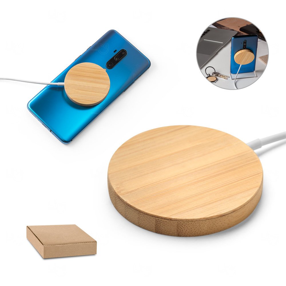 Base Carregador Magnético Wireless 15W em Bambu Personalizado 