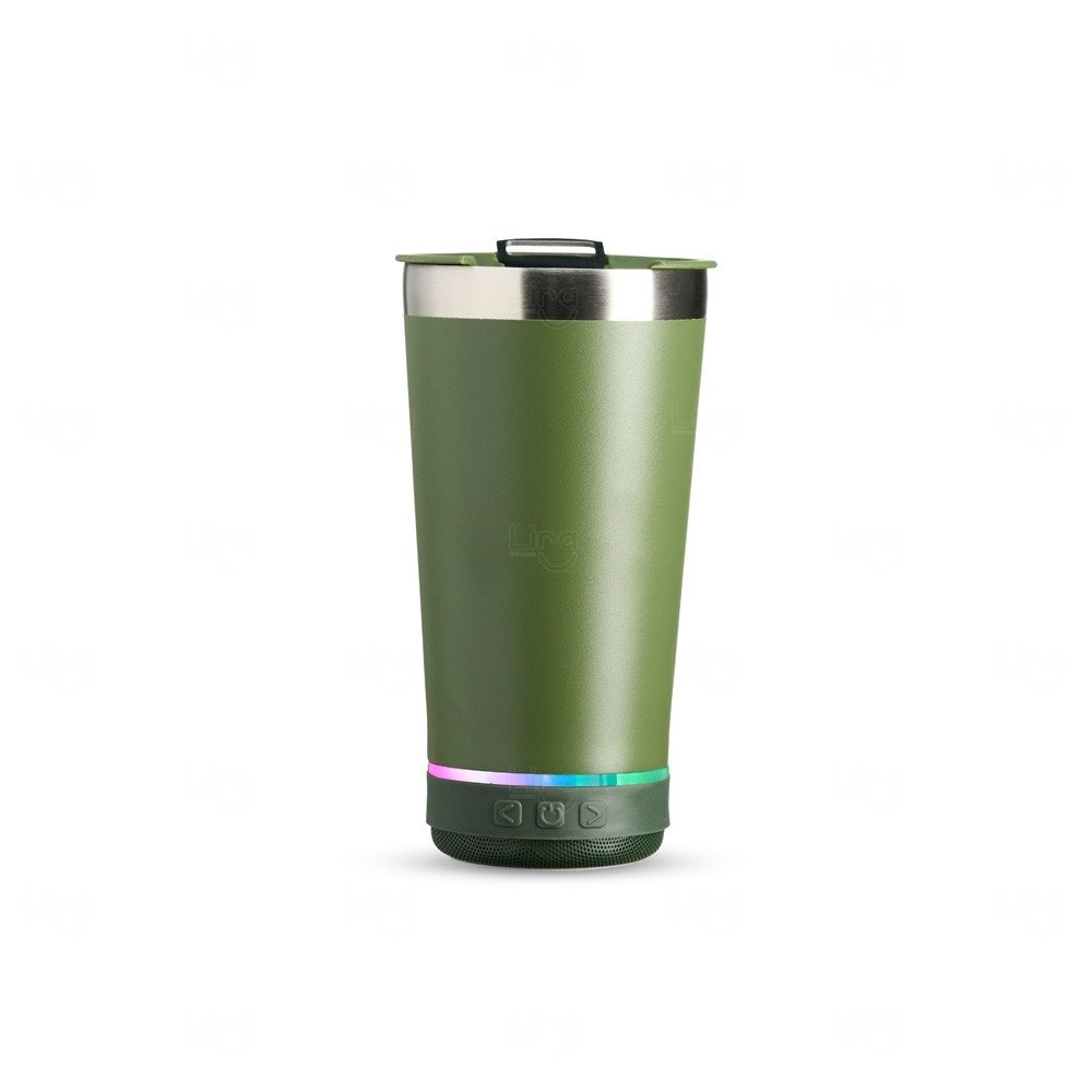 Copo Térmico com Caixa de Som 400ml Personalizado Verde Musgo