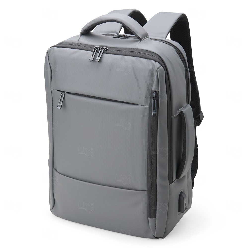 Mochila Executiva 23L em Couro Sintético com USB Cinza