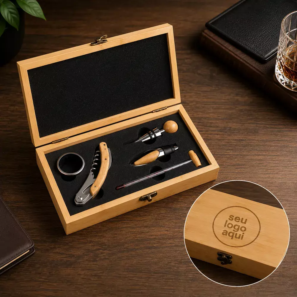 Kit Vinho 5 Peças em Bambu Personalizado 